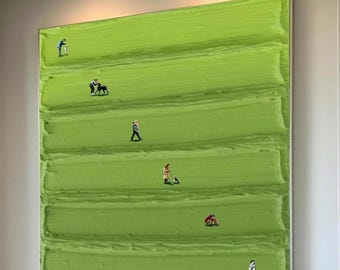 Abstract Dog Wall Art: Textured Green Oil Painting, Modern Minimalist Decor