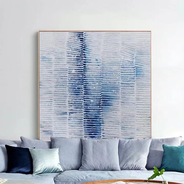 Wabi-Sabi Wandkunst Abstrakte Wandkunst Handgemalte Wandkunst Strukturierte Wandkunst Blaue Wabi-Sabi Malerei Schlafzimmer Dekor Minimalistische Moderne Kunst