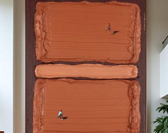 Arte del tennis in terra battuta Arte murale originale su tela da tennis Arte minimalista rossa Arte murale con partita di tennis Regali personalizzati per gli amanti del tennis Decorazioni sportive