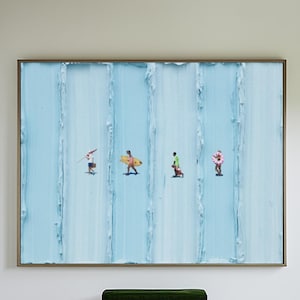 Original Blue Beach canvas wall art Blue Minimalist Art Blue textured wall art Blue Beach art Blue 3D painting wide wall art wall decor