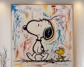 Abstract Snoopy&Woodstock Canvas Painting,ModernPopArt Wall Decor,Cartoon Inspired Canvas Painting,Street Graffiti Artwork,Colorful Wall Art