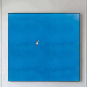 The boy swimming art Swiming in the sea blue ocean painting blue minimalist painting Navy Blue landscape painting holiday style wall art