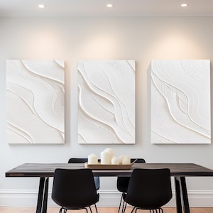 white textured wall art wall decor 3D Ocean Waves Painting Canvas Set of 3 White Minimalist Painting White Wabi Sabi Wall Art Home Deocr