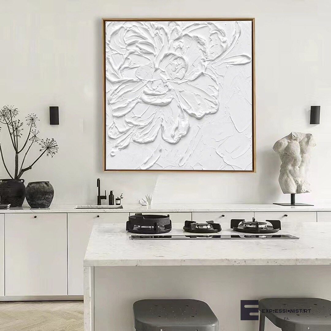 3D Large White Flower Oil Painting on Canvas Original Acrylic Painting ...