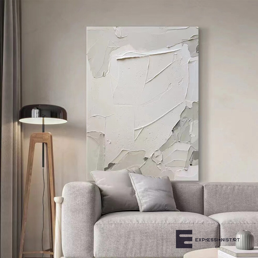 White Gray Textured Wall Art Abstract Wall Art White Gray Oil Painting on Canvas Home Decor