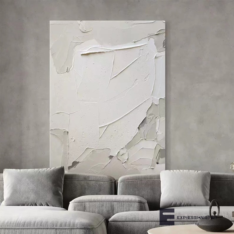 White Gray Textured Wall Art Abstract Wall Art White Gray Oil Painting on Canvas Home Decor