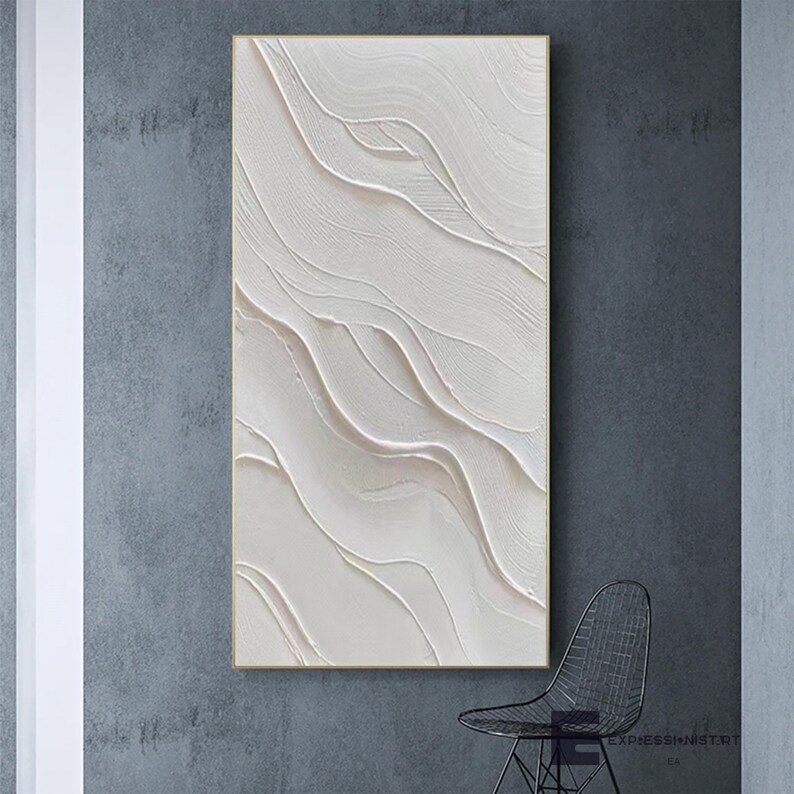 White Painting Horizontal Wall Decor White Textured Wall Art Etsy