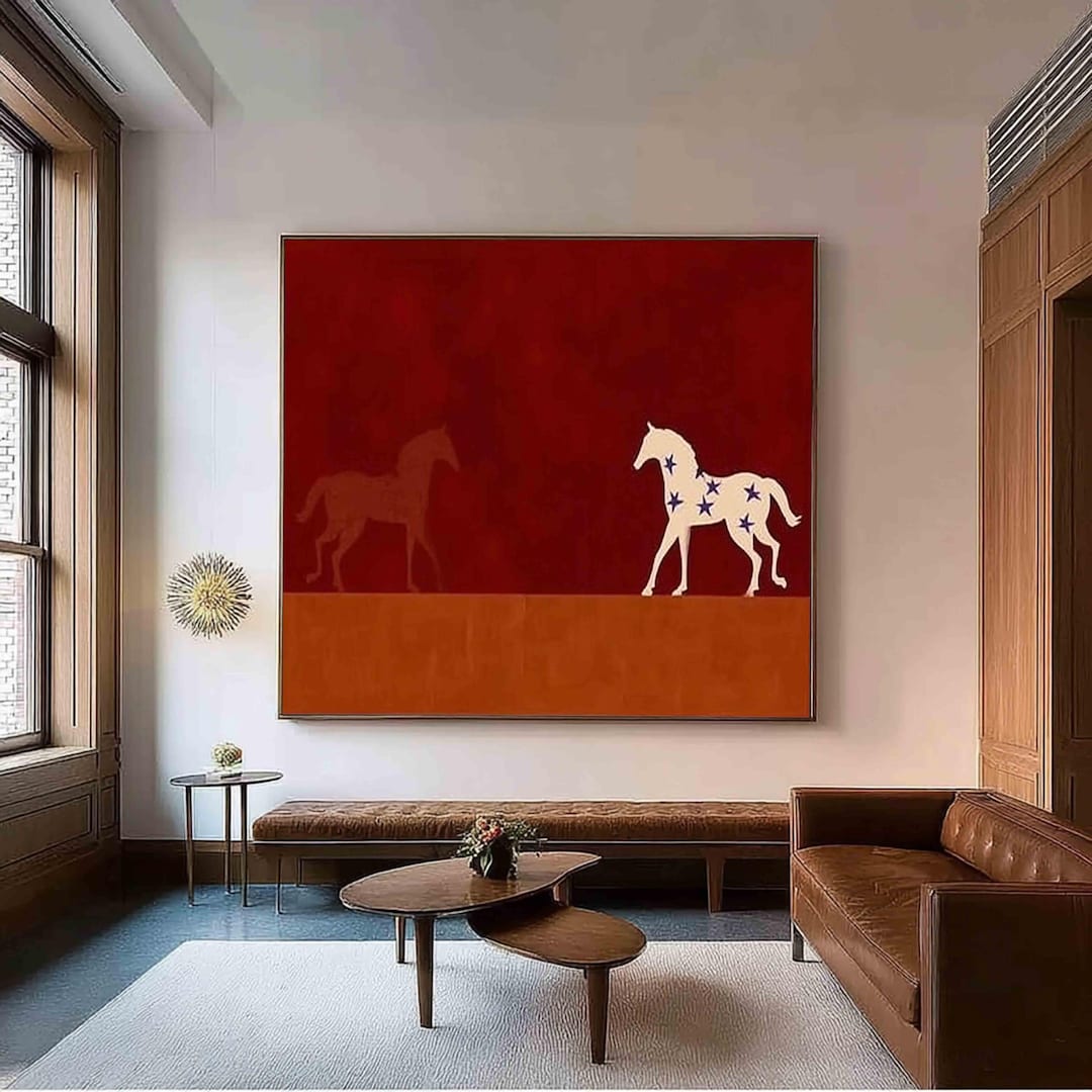 Original Red Horse Oil Painting Japandi Horse Wall Art Horse Wall Art ...