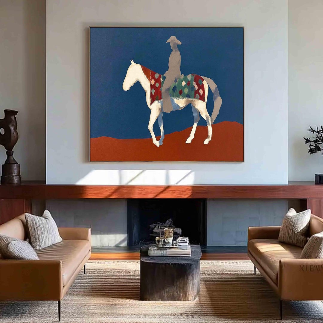 Original Western Cowboy and Horse Oil Painting Japandi Western Conwboy ...