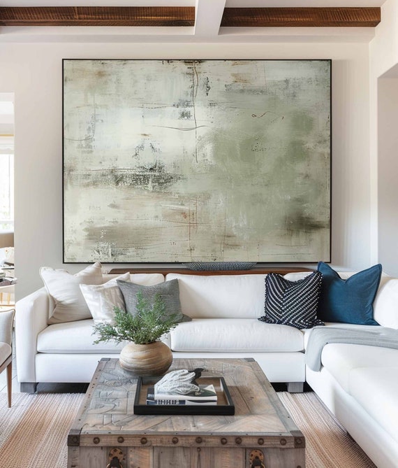 sage green wall art,wabi sabi wall art,Sage green Minimalist wall art ,Large Beige Minimalist Wall Art,Neutral green abstract art On Canvas