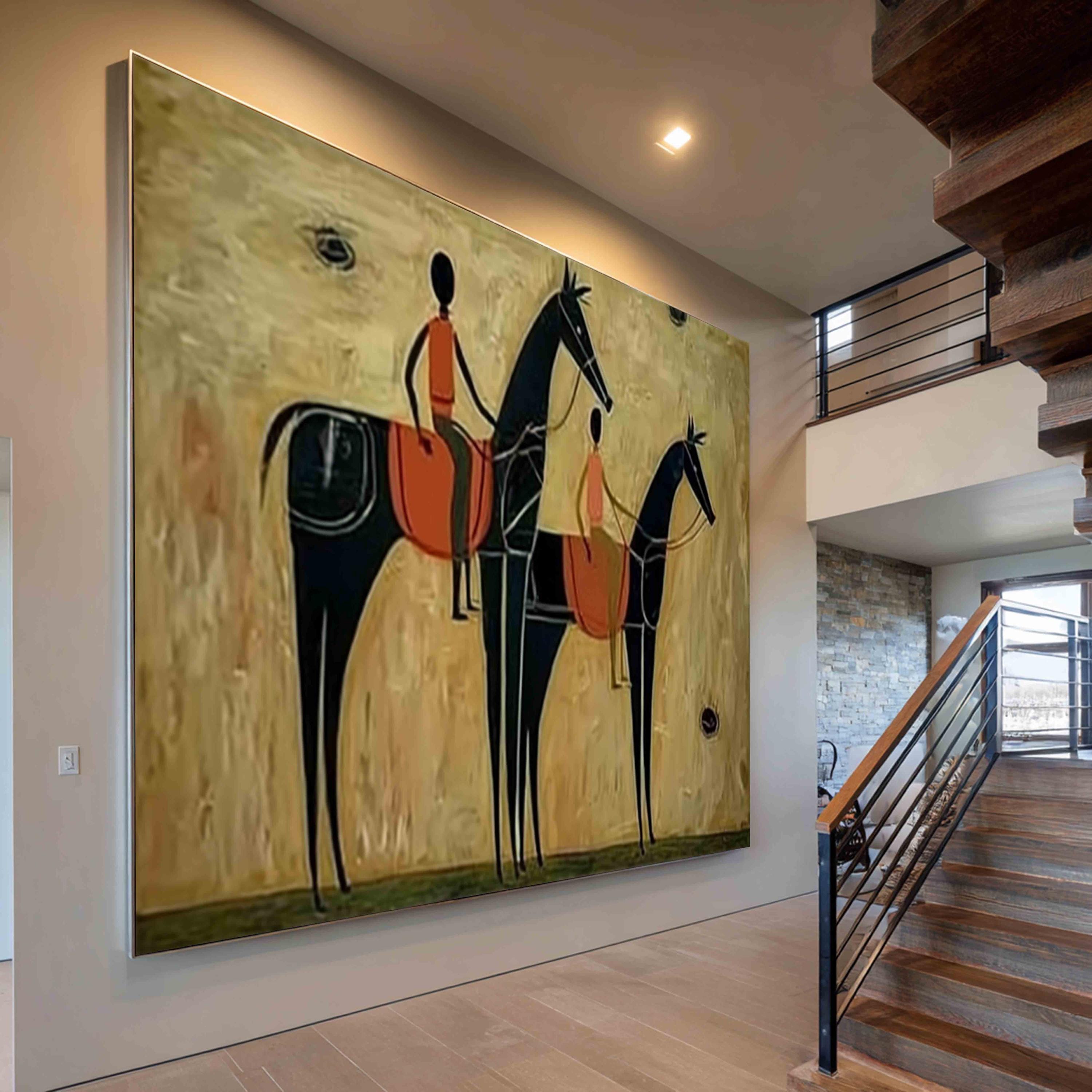 Japandi Western Conwboy Wall Art Original Western Cowboy and Horse Oil ...