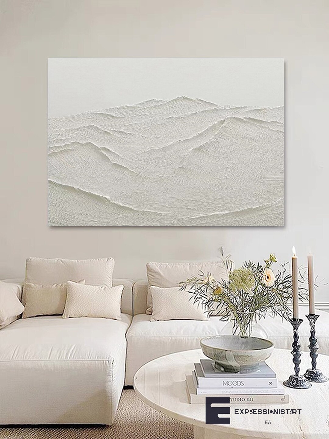 Large Nordic White Abstract Wall White 3D Texture Painting - Etsy