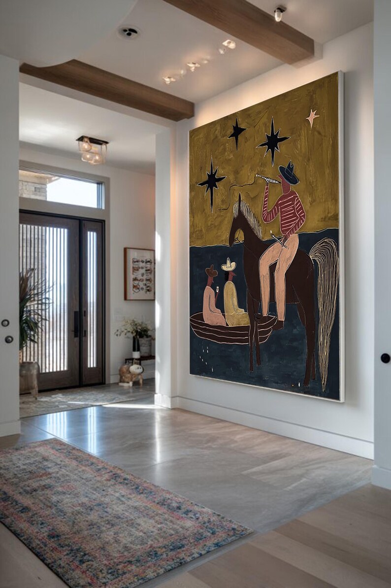 Japandi Western Conwboy Wall Art Original Travel Cowboy and Horse Oil ...