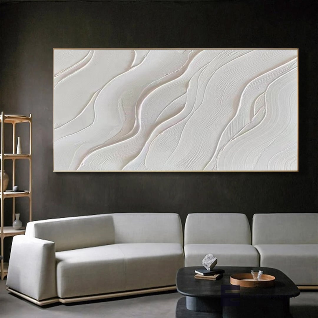 White Painting Horizontal Wall Decor White Textured Wall Art Etsy