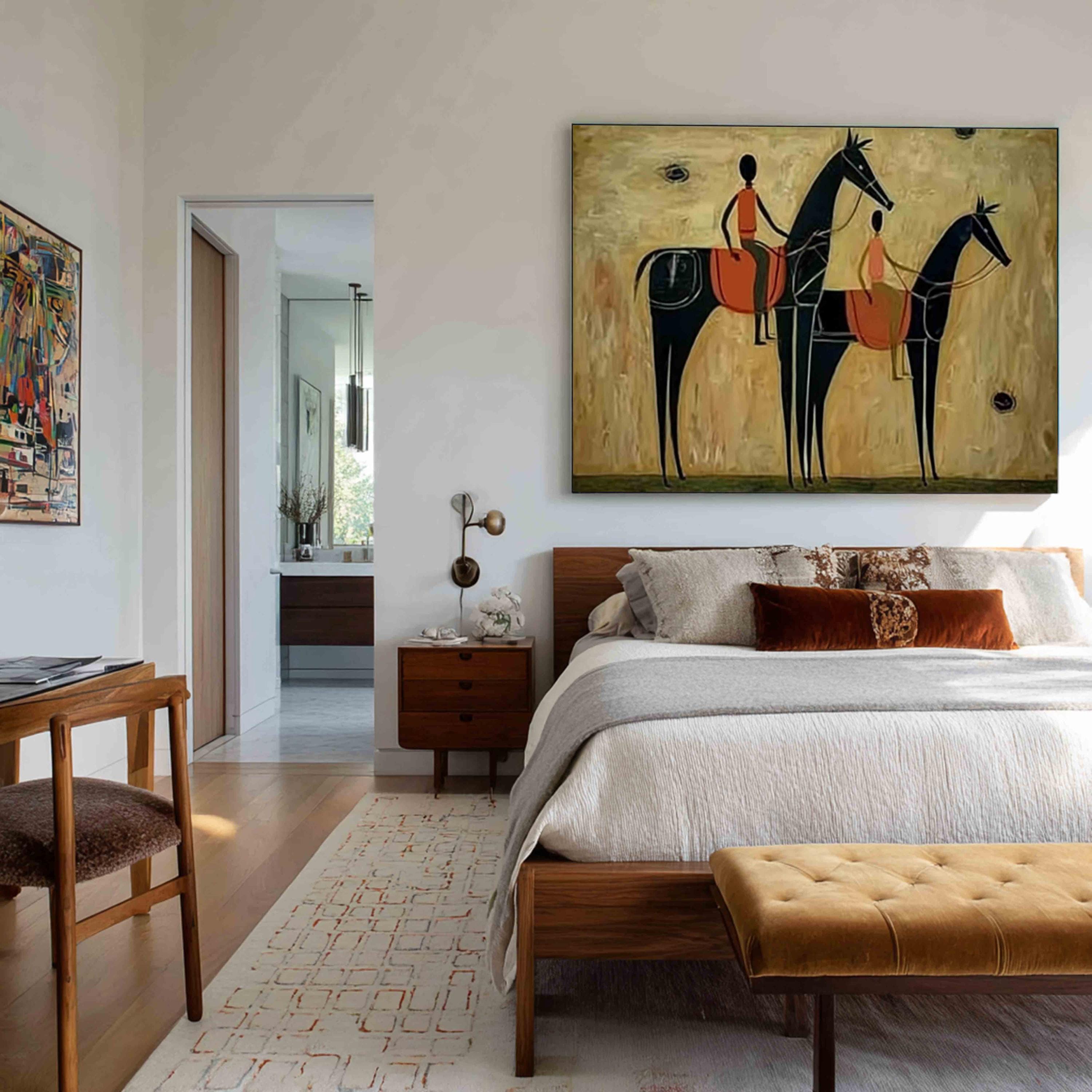 Japandi Western Conwboy Wall Art Original Western Cowboy and Horse Oil ...