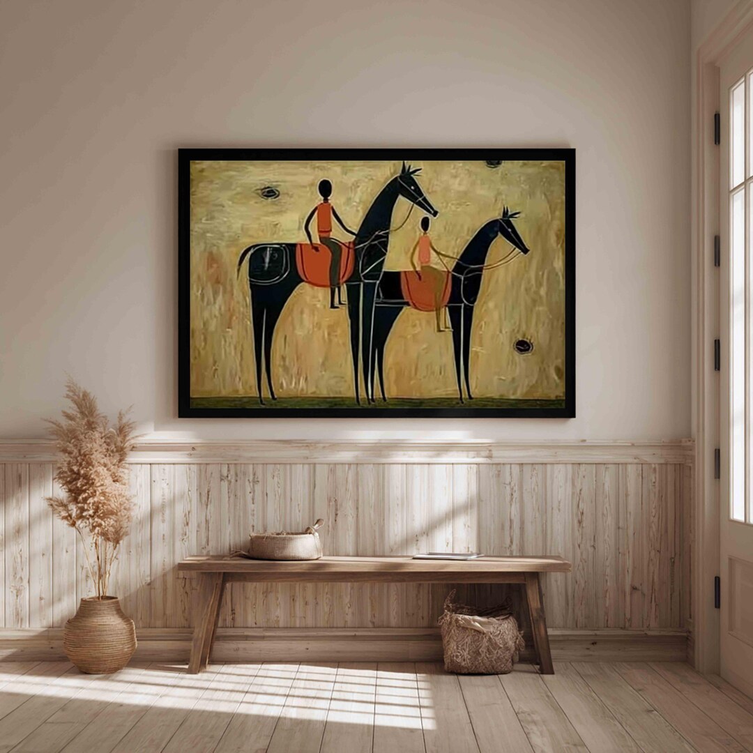 Japandi Western Conwboy Wall Art Original Western Cowboy and Horse Oil ...