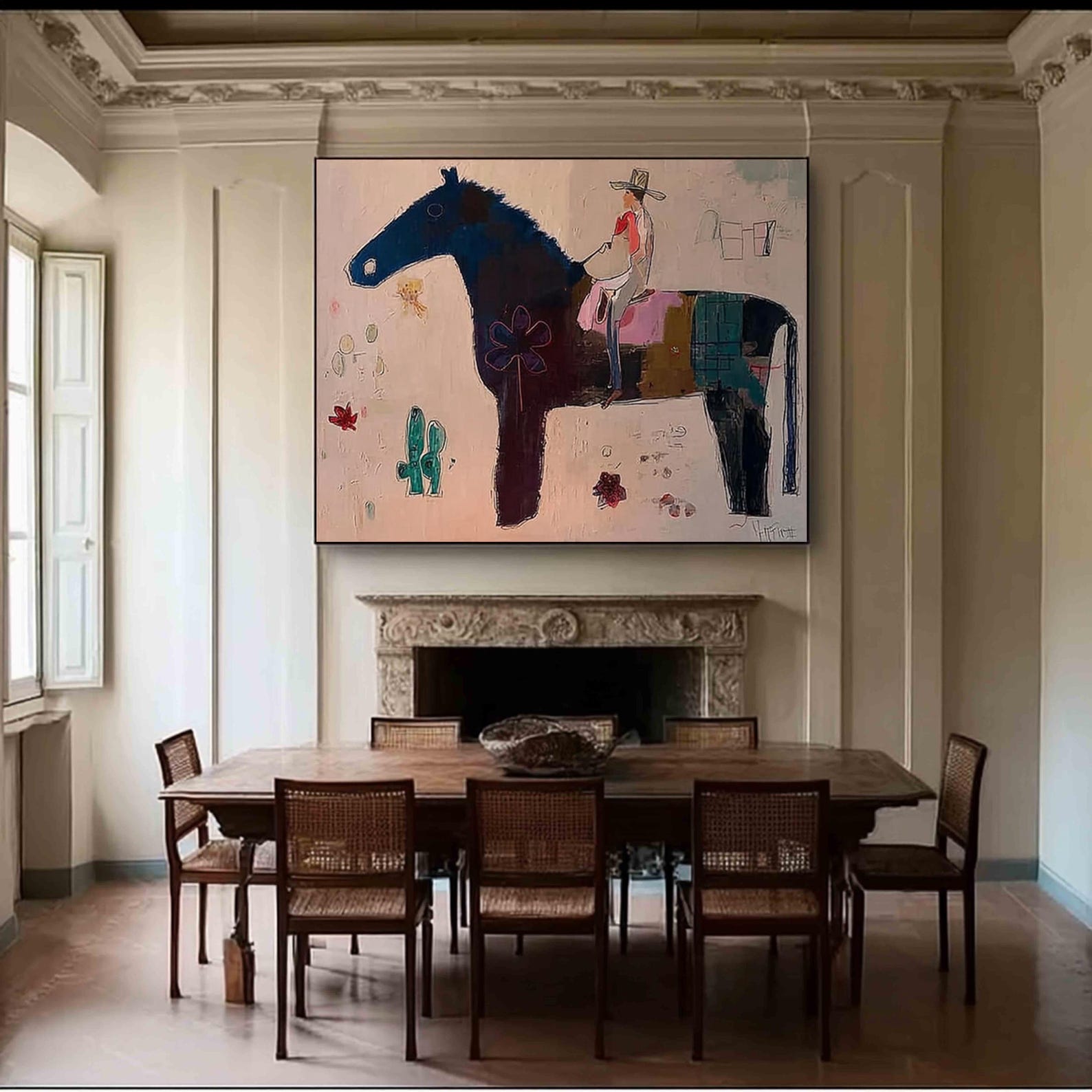 Japandi Western Conwboy Wall Art Original Western Cowboy and Horse Oil ...