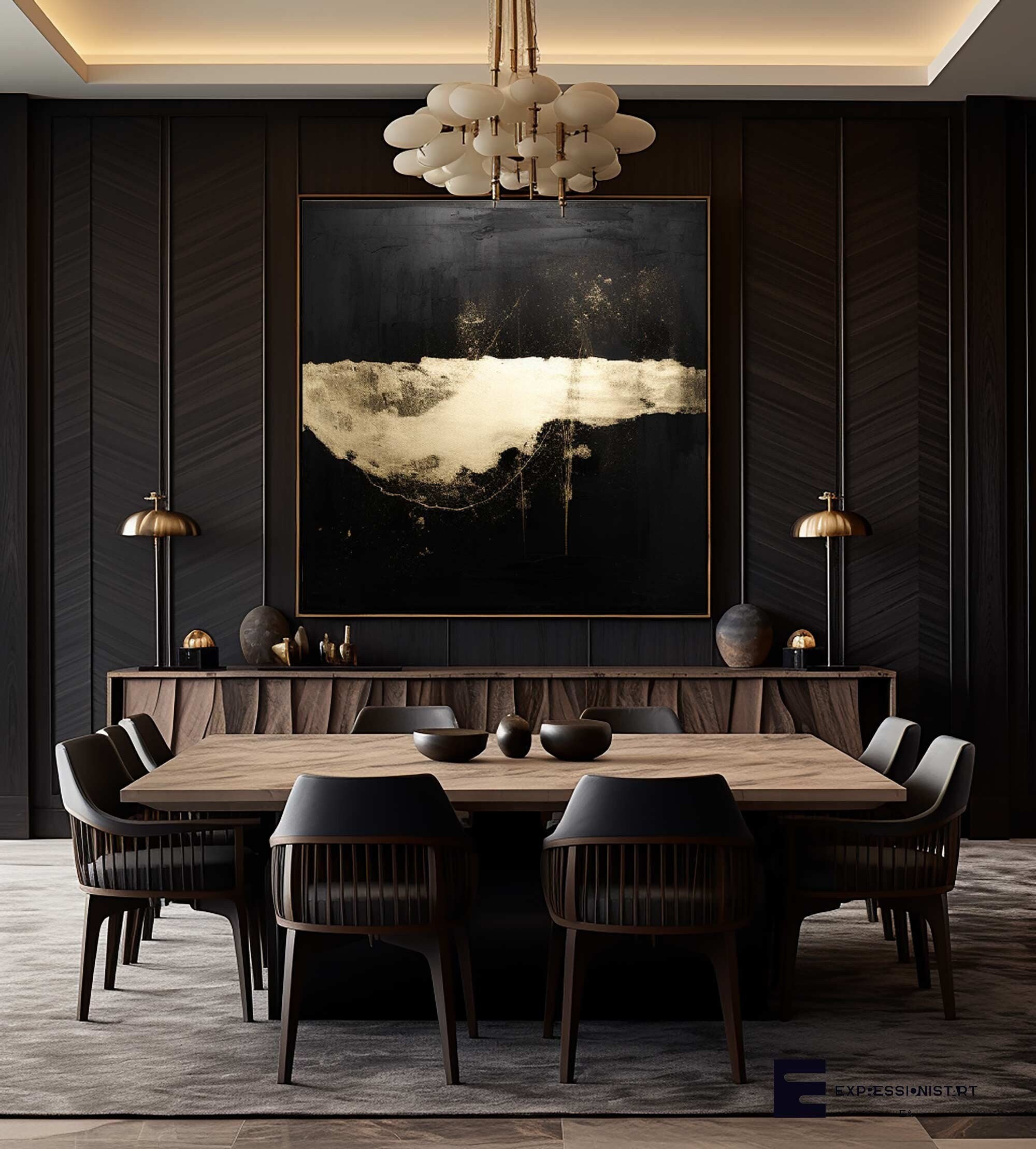 Black and Gold Texture Wall Art Gold 3D Plaster Painting Wabi Sabi Painting on Canvas Large ...