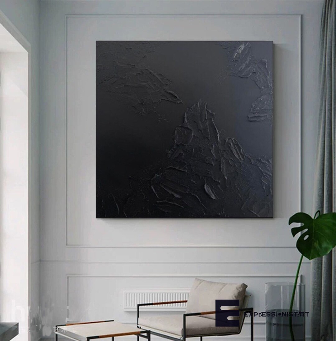 Black 3D Texture Painting Large Black Abstract Wall Art Black - Etsy