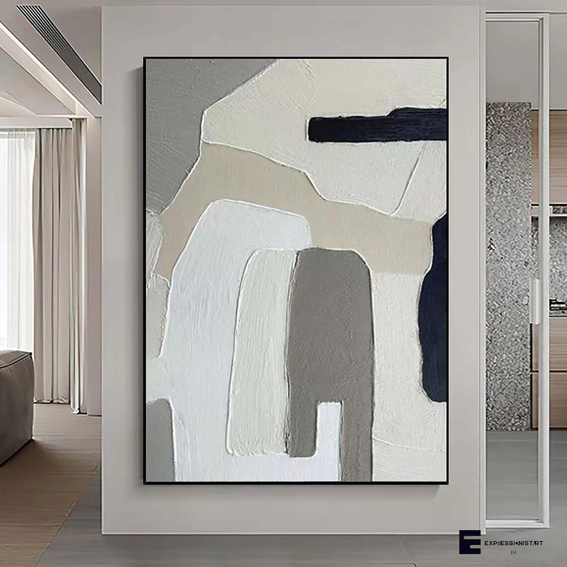 White Abstract Art Black and Grey Wall Art Grey Wall Art Black Etsy