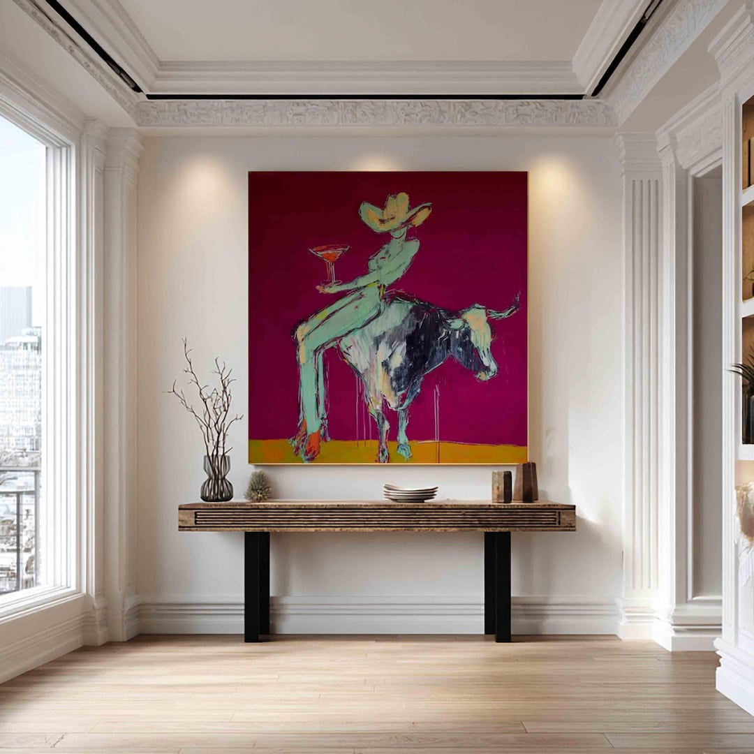 Modern Western Wall Art, Abstract Bull and Woman Artwork ,fashion Rodeo ...