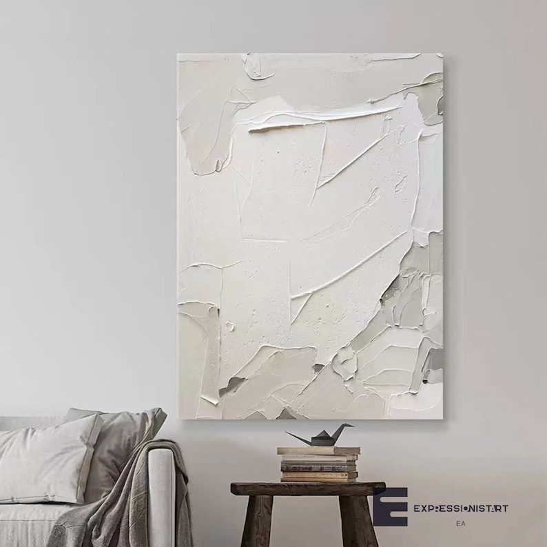 White Gray Textured Wall Art Abstract Wall Art White Gray Oil Painting on Canvas Home Decor