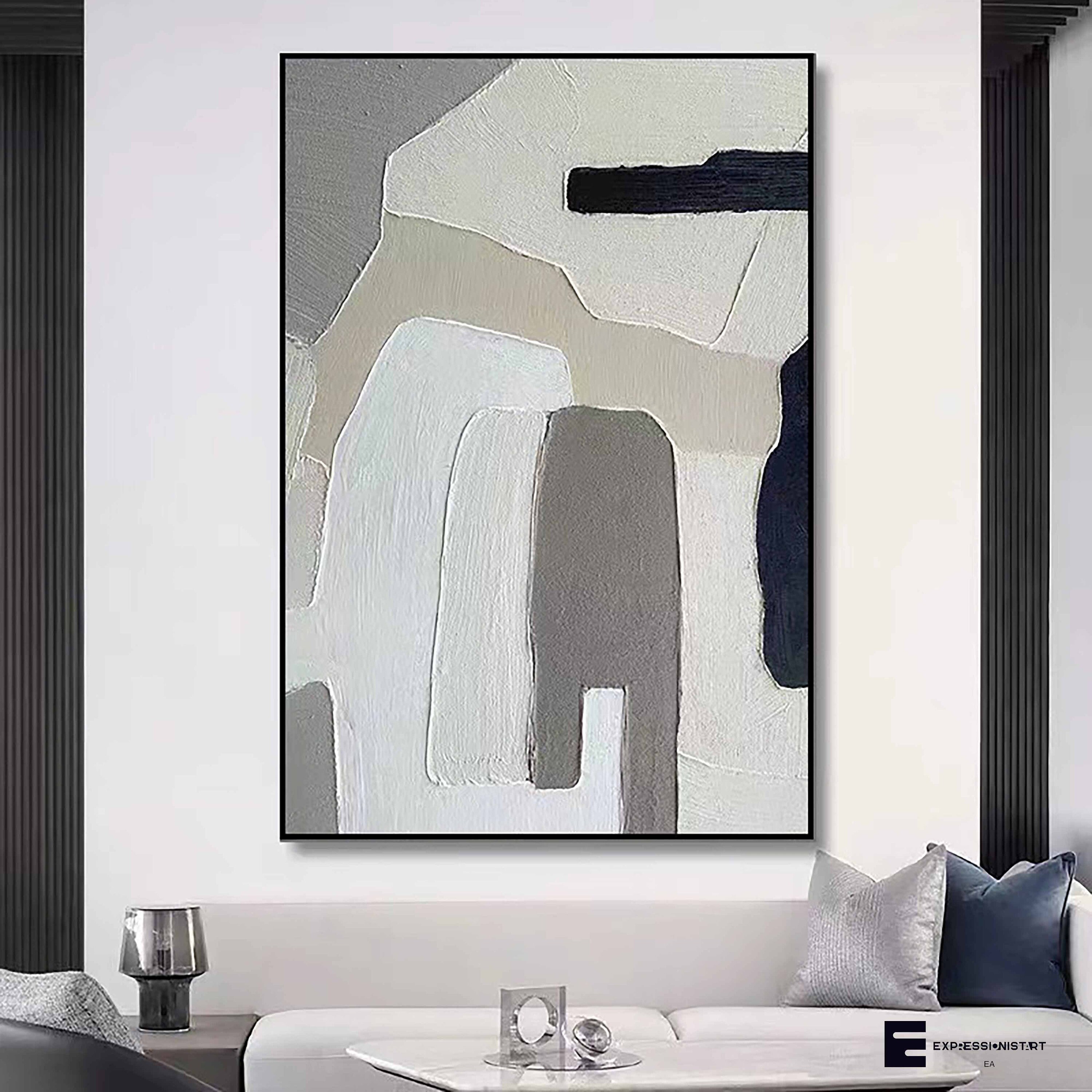 White Abstract Art Black and Grey Wall Art Grey Wall Art Black Etsy