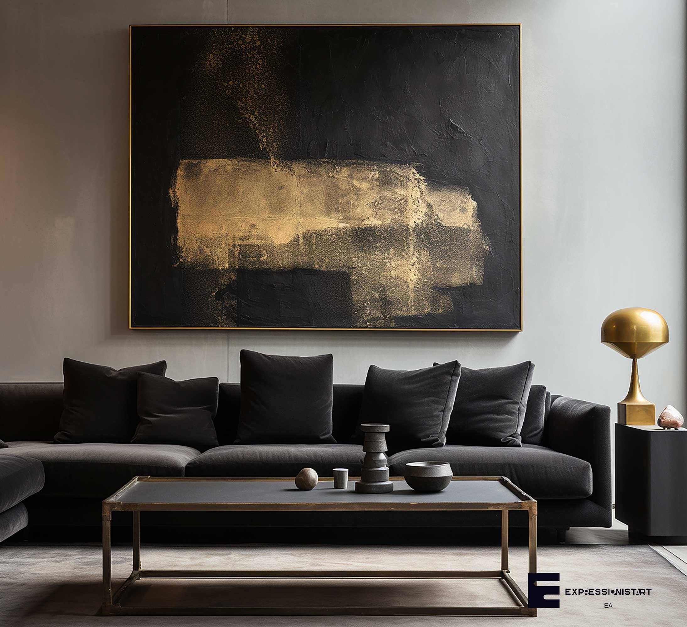 Black Gold Texture Wall Art Black Gold 3D Plaster Painting Gold Modern Wall Art Minimalist ...