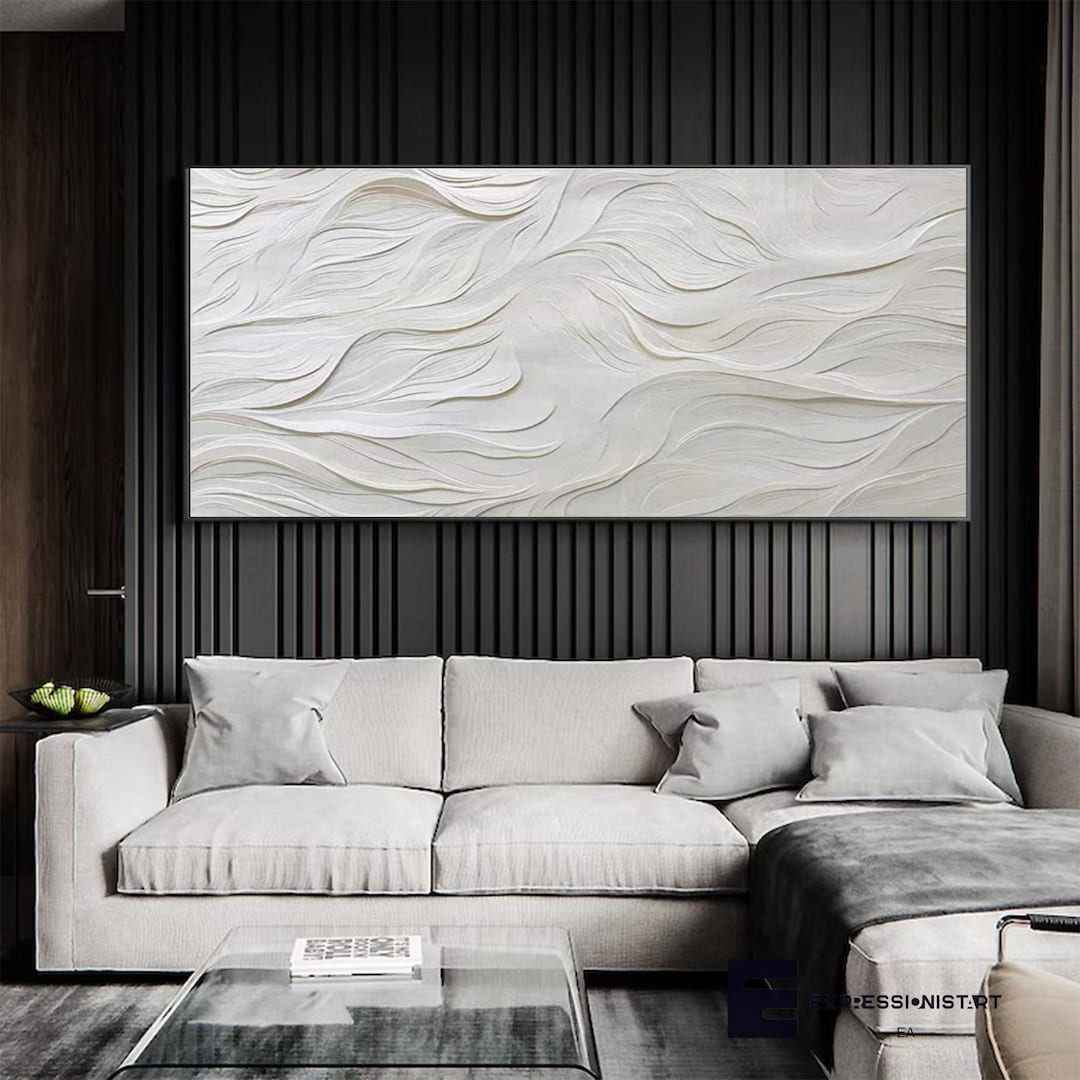 White Textured Wall Art White Painting Horizontal Wall Decor Original