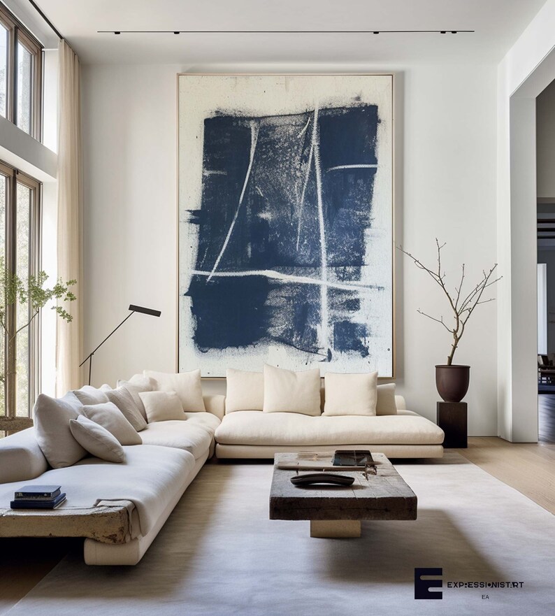 Blue Wabi Sabi Wall Art Blue Artwork Pure Blue Canvas Art Blue White ...