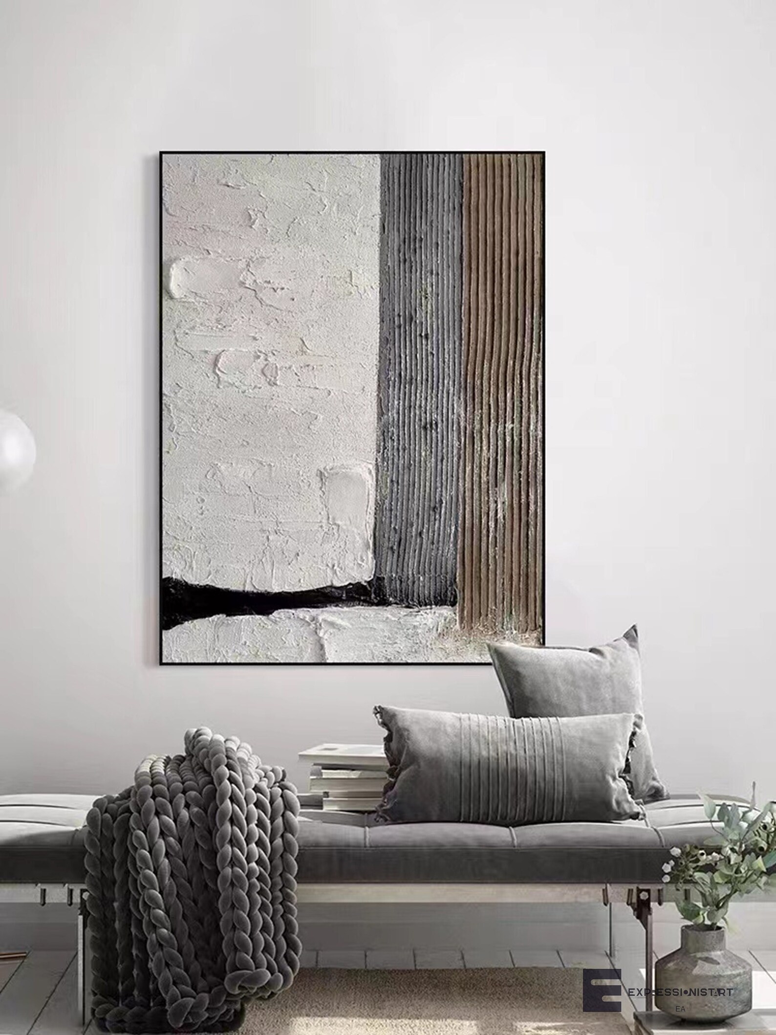 Large White Abstract Painting Black and White Abstract Art Etsy