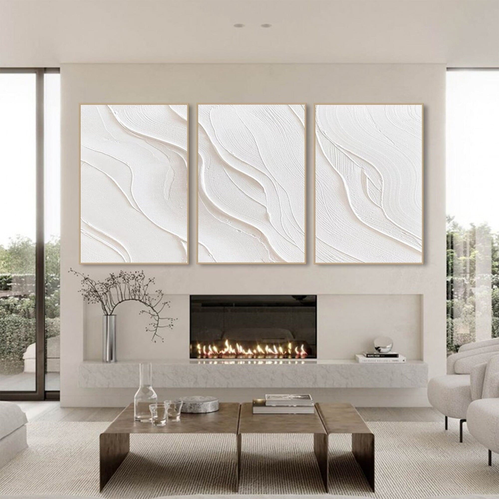 Set of 3 White Minimalist Painting 3D Ocean Wave Painting on Etsy