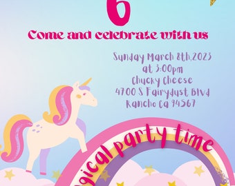 Invitación de cumpleaños de unicornio mágico