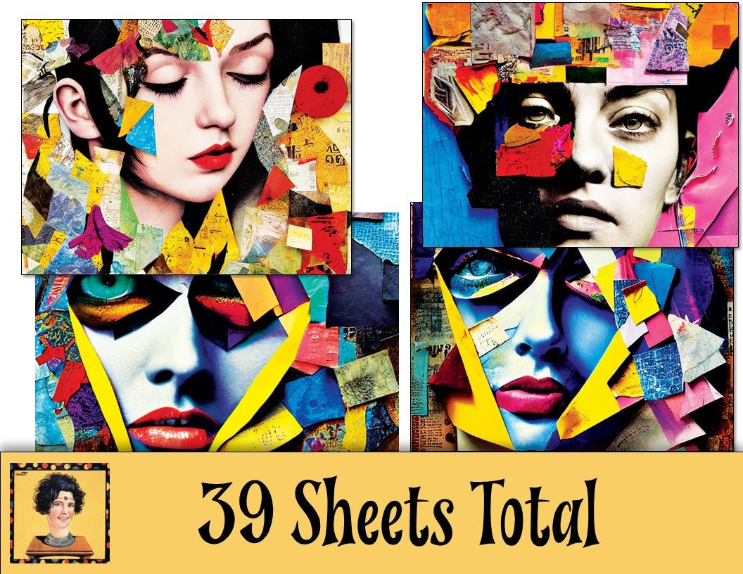 Digital Collage Sheets, 39 Pages Mixed Media Paper for Art Journaling