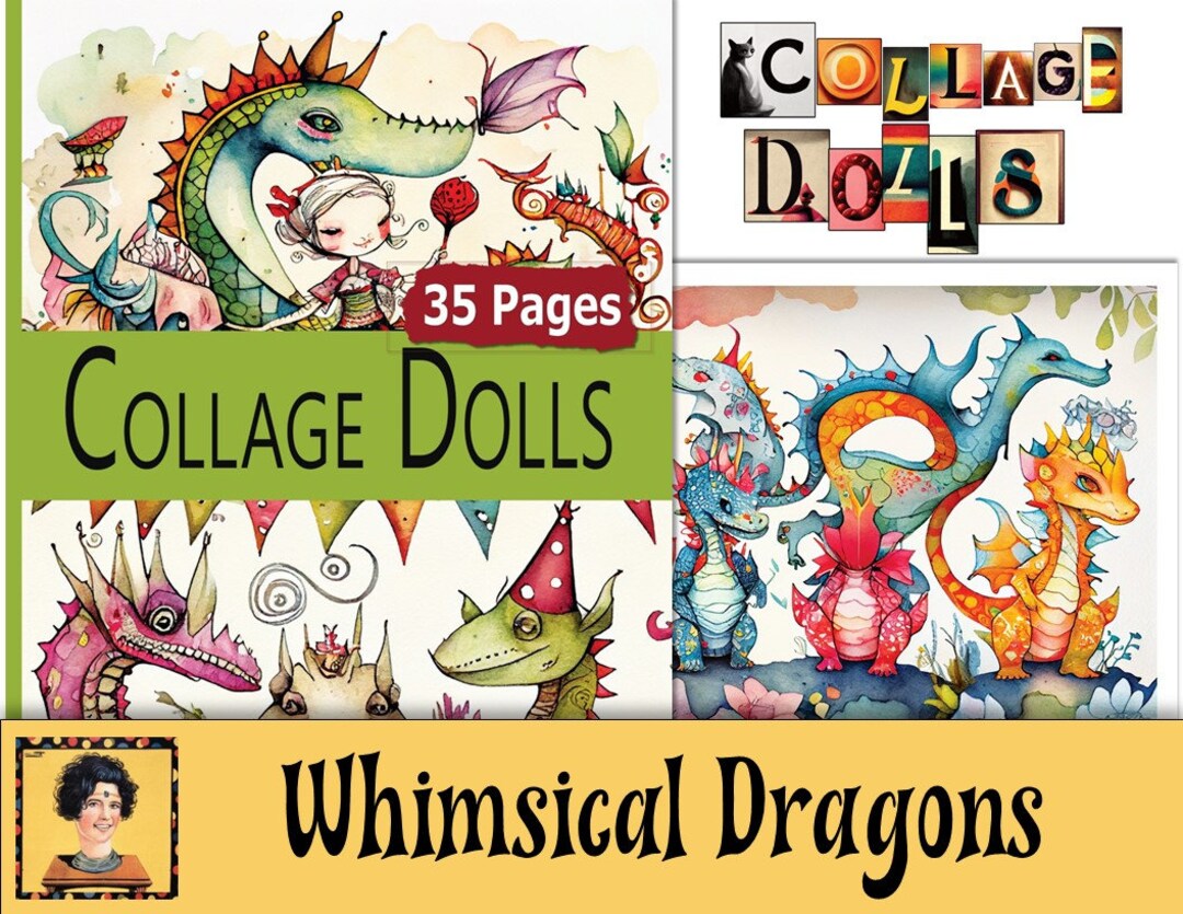 Collage Paper Art Dolls, 35 Whimsical Dragon Sketches for Art ...