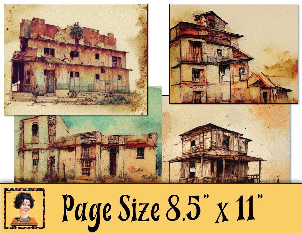 Vintage Old West Buildings 20 Digital Watercolor Collage Sheets for ...