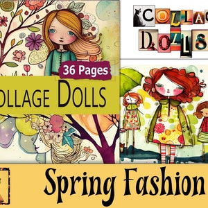 Paper Art Dolls Printable, 36 Collage Paper Sheets, Spring Fashion Sketches For Art Journaling, Digital Download PDF & JPEG
