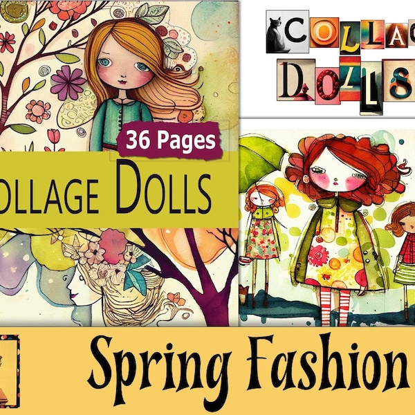 Paper Art Dolls Printable, 36 Collage Paper Sheets, Spring Fashion Sketches For Art Journaling, Digital Download PDF & JPEG