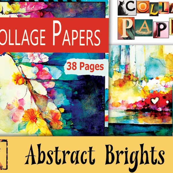 Digital Collage Sheets, 38 Vibrant Collage Papers, Abstract Brights Decorative Art For Collage, Art Journaling Printable Download PDF & JPEG