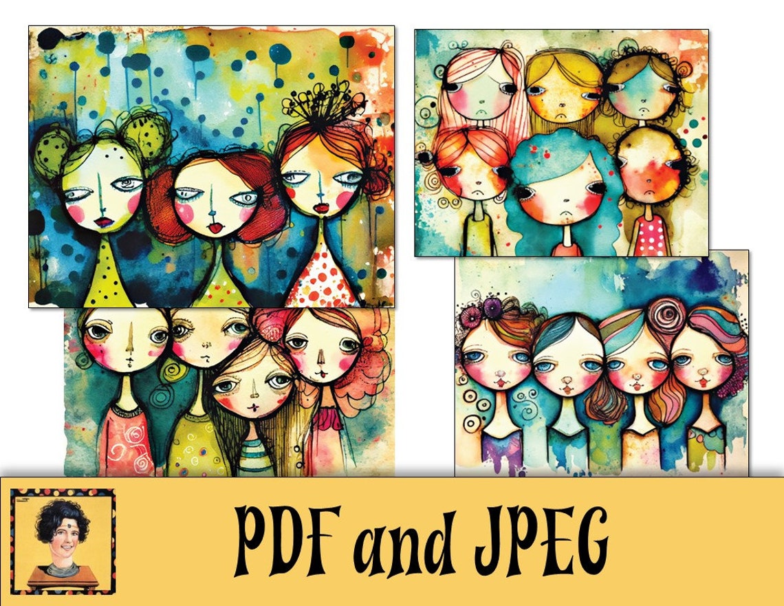 Printable Collage Paper Sheets 36 Doll Face Sketches for Art Etsy