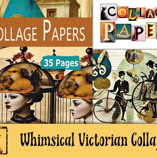 Digital Collage Sheets, 35 Pages Whimsical Victorian Paper For Art Journaling, Altered Books and Crafts Printable Download PDF & JPEG