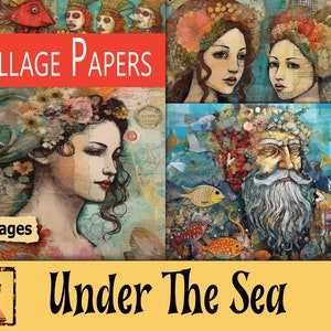 May include: Collage papers with an under the sea theme. The papers feature illustrations of mermaids, sea creatures, and underwater scenes. There are 36 pages in the book.