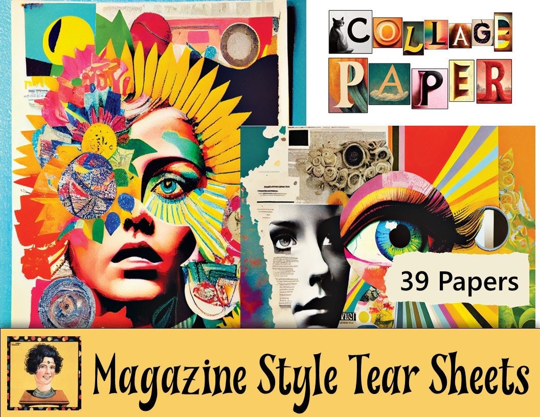 Digital Collage Sheets, 39 Pages Mixed Media Paper for Art Journaling