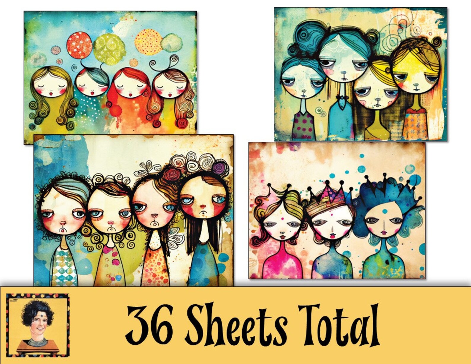 Printable Collage Paper Sheets 36 Doll Face Sketches for Art Etsy