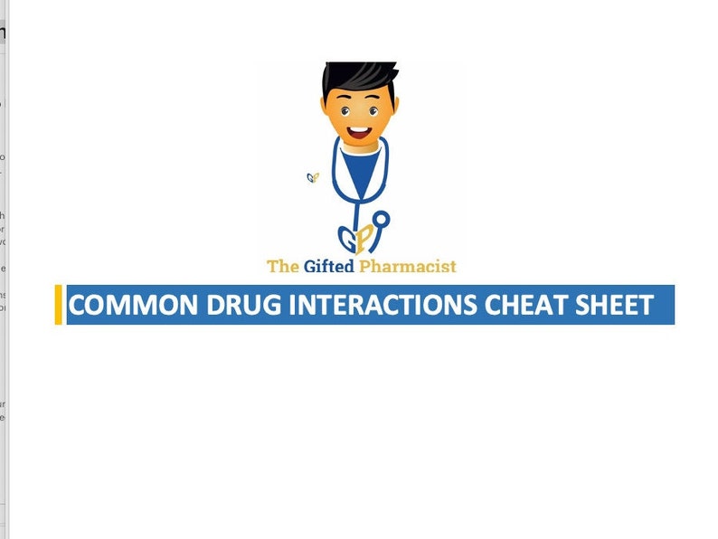 Common Drug Interactions Cheat Sheet Etsy