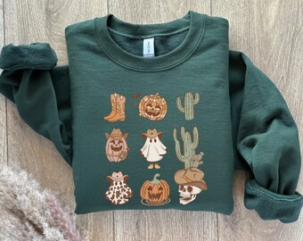 Western Halloween Sweatshirt, Vintage Halloween Sweatshirt, Halloween, Sweatshirt, Fall, Tops, Pumpkin, Retro, Halloween Sweatshirt