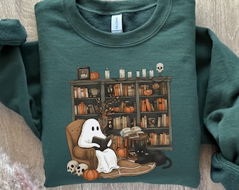 Retro Ghost Reading Books Sweatshirt, Retro Ghost Reading Sweatshirt, Ghost Reading Books Sweatshirt, Halloween Teacher Sweatshirt