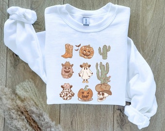 Western Halloween Sweatshirt, Vintage Halloween Sweatshirt, Halloween Sweatshirt, Ghost Sweatshirt, Pumpkin Sweatshirt, Skeleton Sweatshirt
