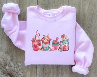 Sudadera de café para el día de San Valentín, sudadera para el día de San Valentín, sudadera rosa para el día de San Valentín, sudadera para el día de San Valentín