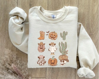 Western Halloween Sweatshirt, Vintage Halloween Sweatshirt, Halloween Sweatshirt, Ghost Sweatshirt, Pumpkin Sweatshirt, Skeleton Sweatshirt